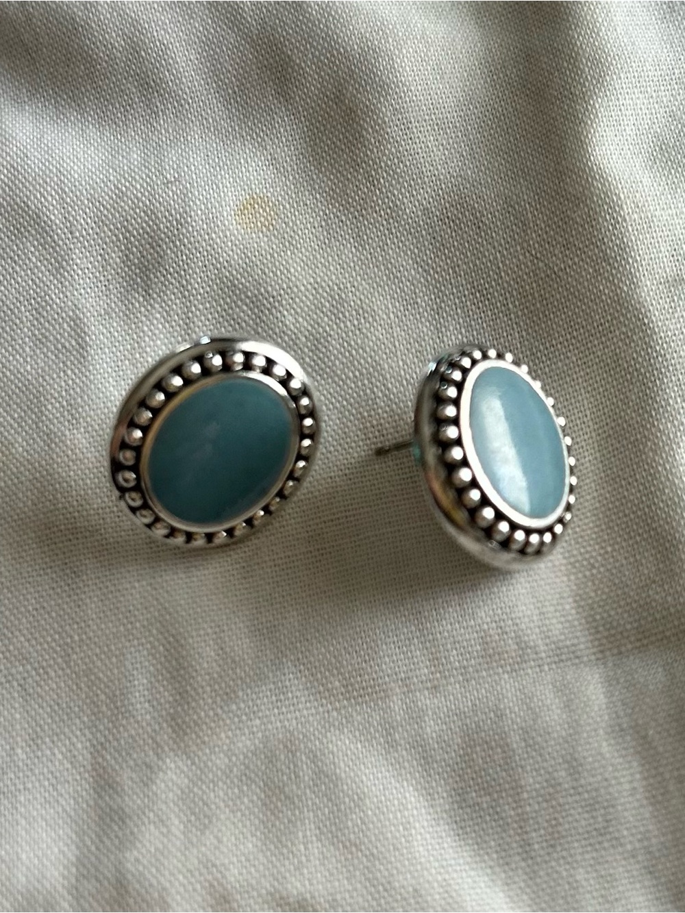 Vintage Ken Craft Sterling Silver Studs/Sparkly Light Blue (Aventurine?) Inlay